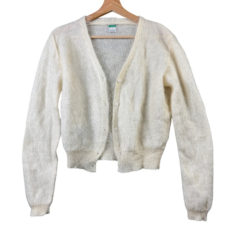 United Colors of Benetton Mohair‎ Wool Blend Cardigan Cream Large Button Up
